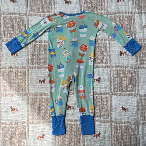 Little Sleepies “Love You A Latte” Zippy in Aqua 0-3 - Picture 3 of 4